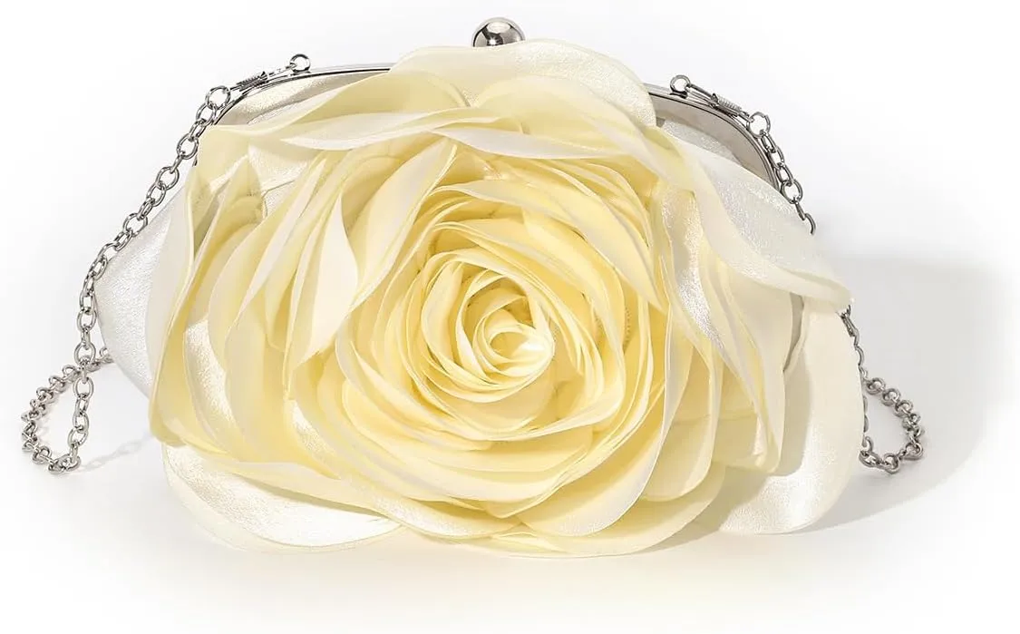 Vintage Rose Satin Crossbody Bag - Elegant Clutch Purse for Women, Perfect for Weddings and Special Occasions