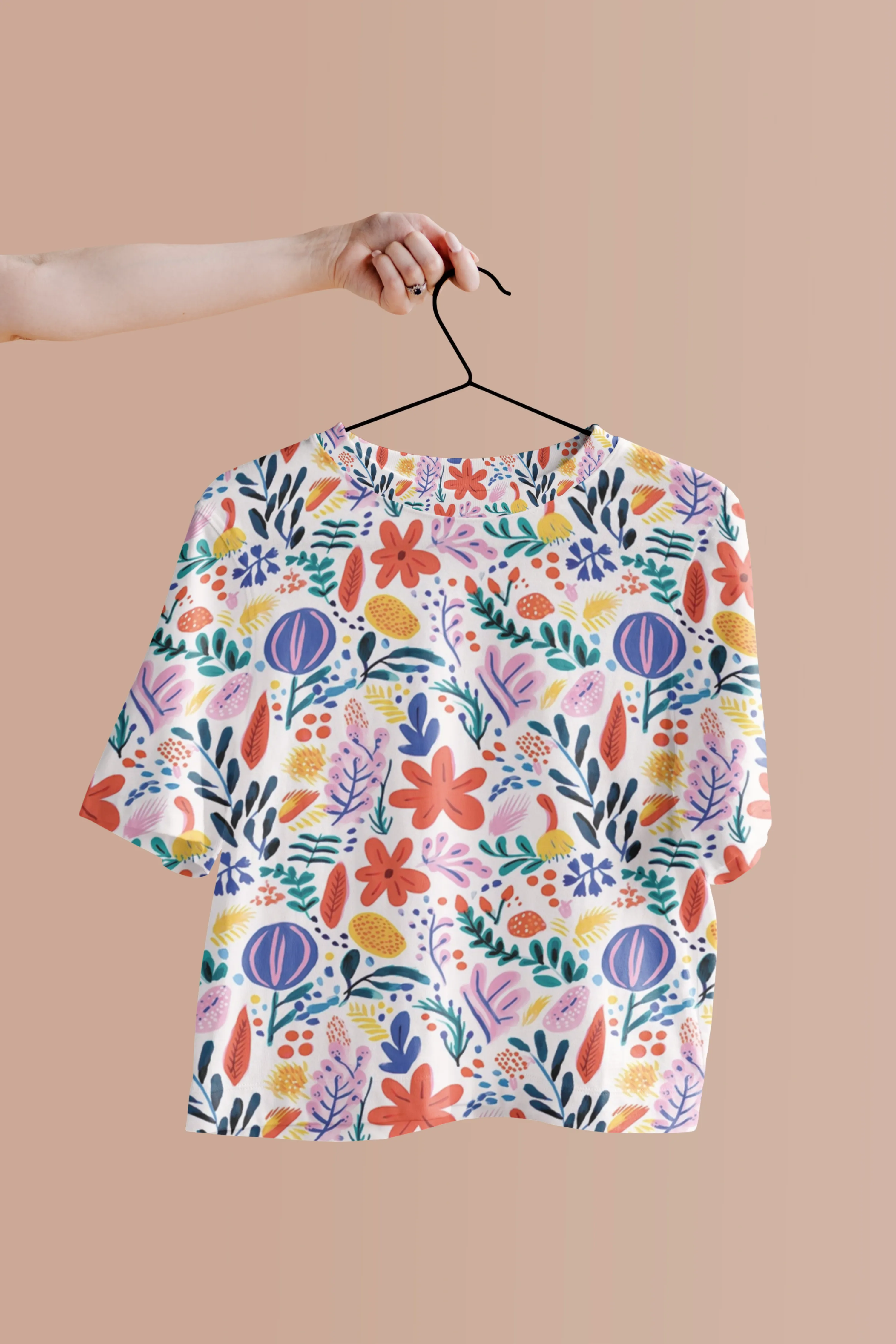 Vivid Blossoms on White Canvas Print Crop Top