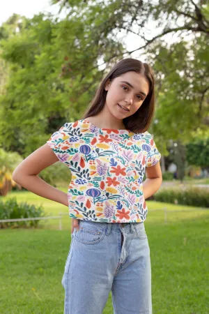 Vivid Blossoms on White Canvas Print Crop Top