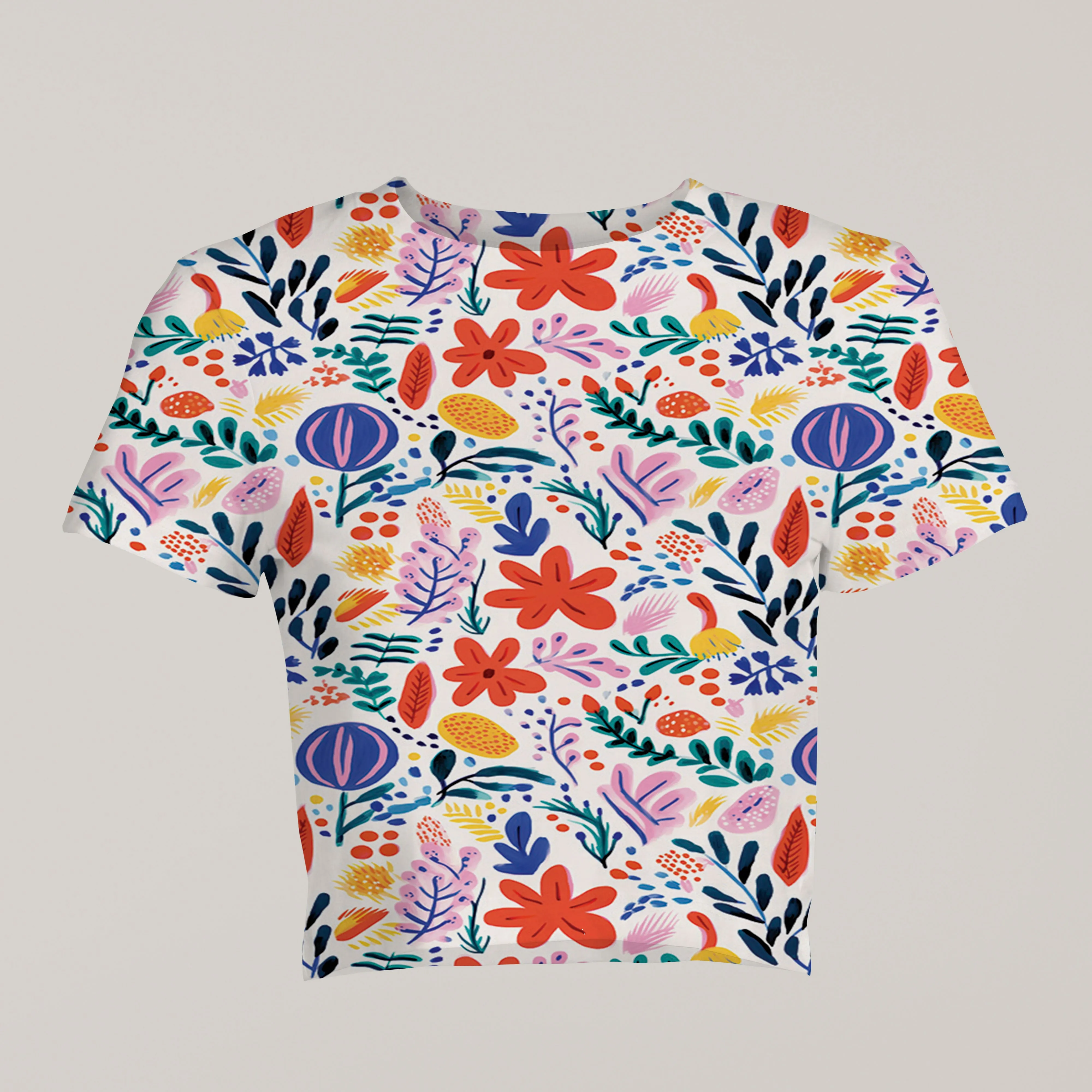 Vivid Blossoms on White Canvas Print Crop Top