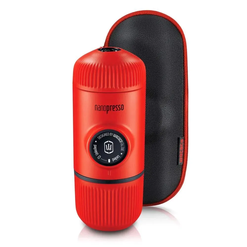 WACACO Bundle Elements Nanopresso Portable Espresso Maker with Protective Case (Manually Powered) - Lava Red   NS Adapter