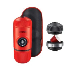 WACACO Bundle Elements Nanopresso Portable Espresso Maker with Protective Case (Manually Powered) - Lava Red   NS Adapter