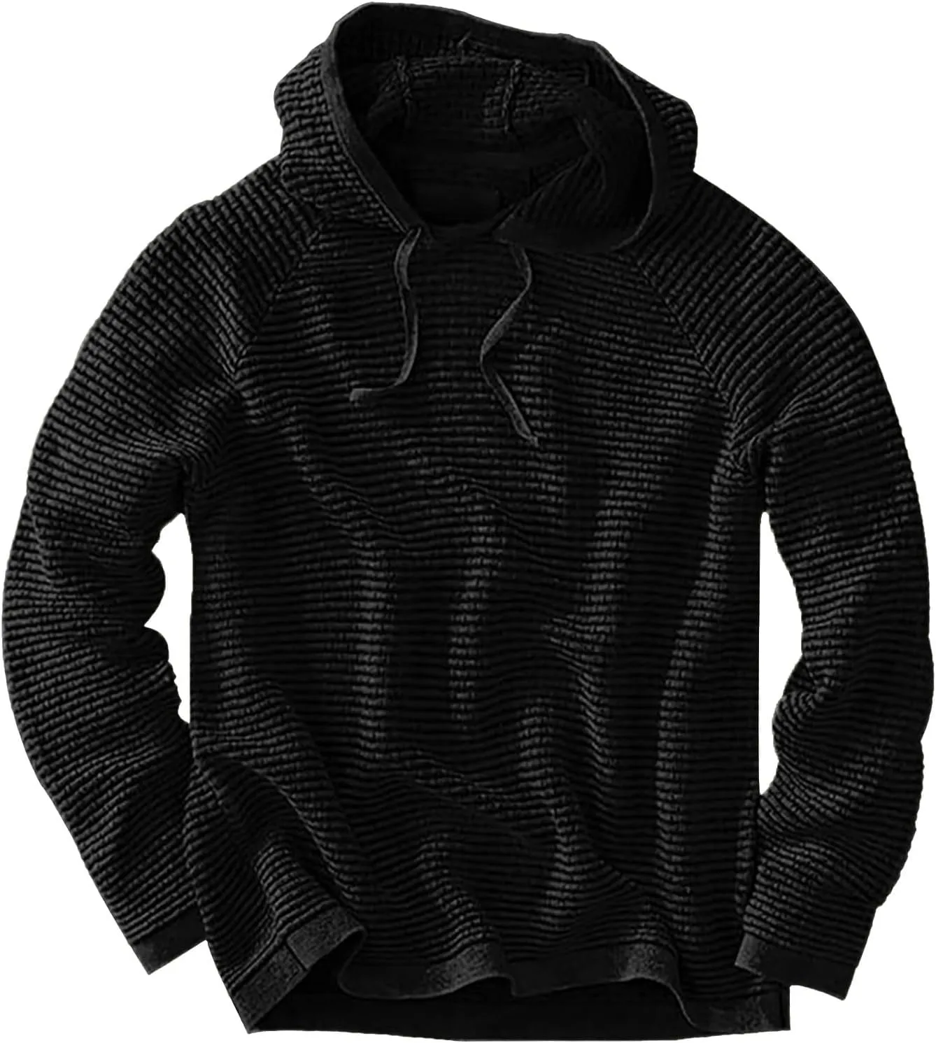 Waffle Hooded Sweatshirt for Men Long Sleeve Gym Athletic Hoodies Pure Color Drawstring Casual Pullover Tops