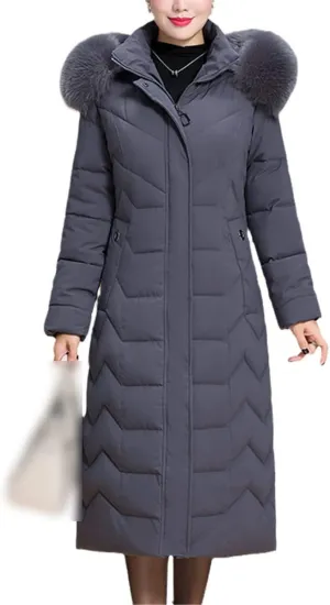 Warm Winter Jacket Ladies Long Parka Coat With Hooded Fur Collar Slim Padded Down Cotton Jacket Winter Jacket