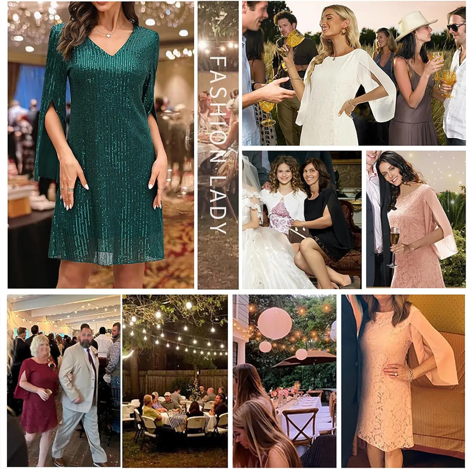 Wedding Guest Cocktail & Formal Dresses for Women - Lace Sequin Prom Evening Dress