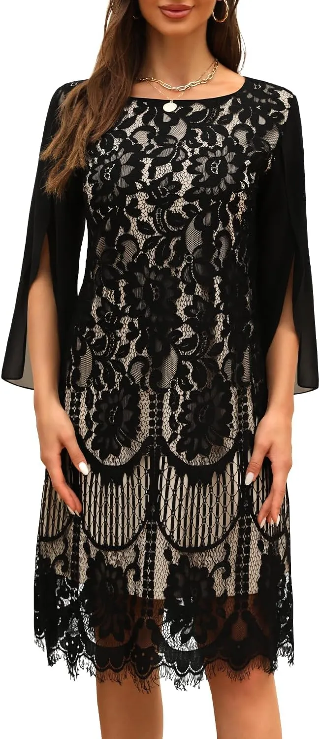 Wedding Guest Cocktail & Formal Dresses for Women - Lace Sequin Prom Evening Dress