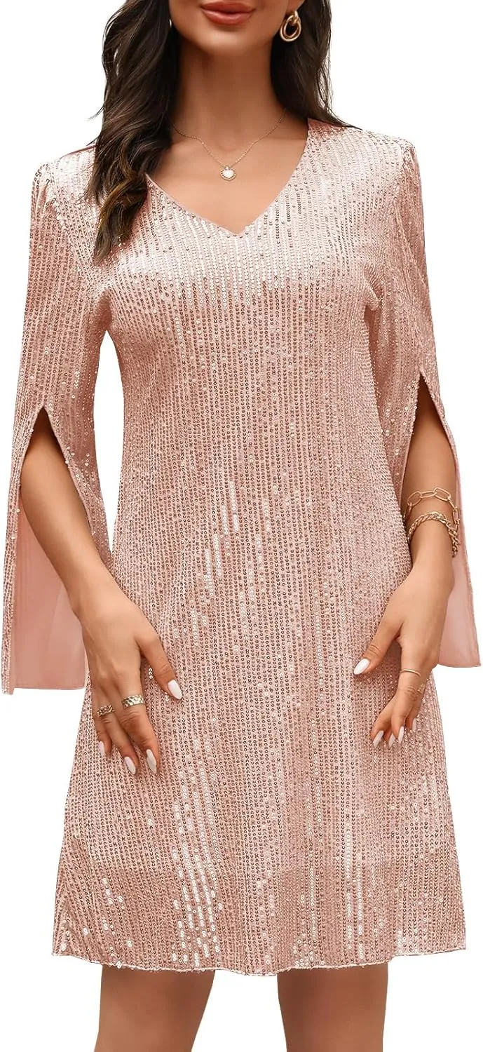 Wedding Guest Cocktail & Formal Dresses for Women - Lace Sequin Prom Evening Dress