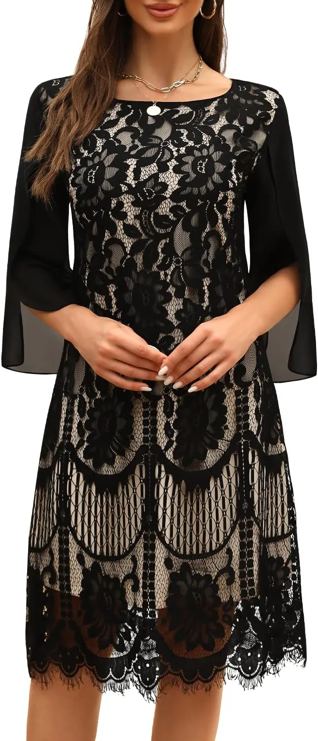 Wedding Guest Cocktail & Formal Dresses for Women - Lace Sequin Prom Evening Dress