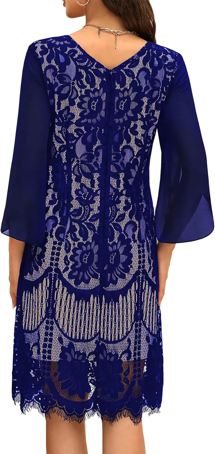 Wedding Guest Cocktail & Formal Dresses for Women - Lace Sequin Prom Evening Dress