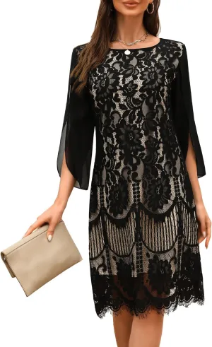 Wedding Guest Cocktail & Formal Dresses for Women - Lace Sequin Prom Evening Dress