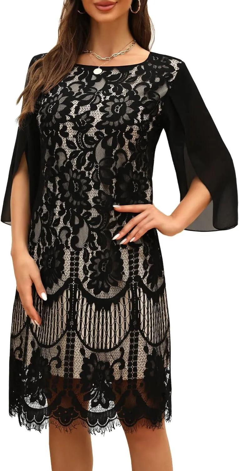 Wedding Guest Cocktail & Formal Dresses for Women - Lace Sequin Prom Evening Dress