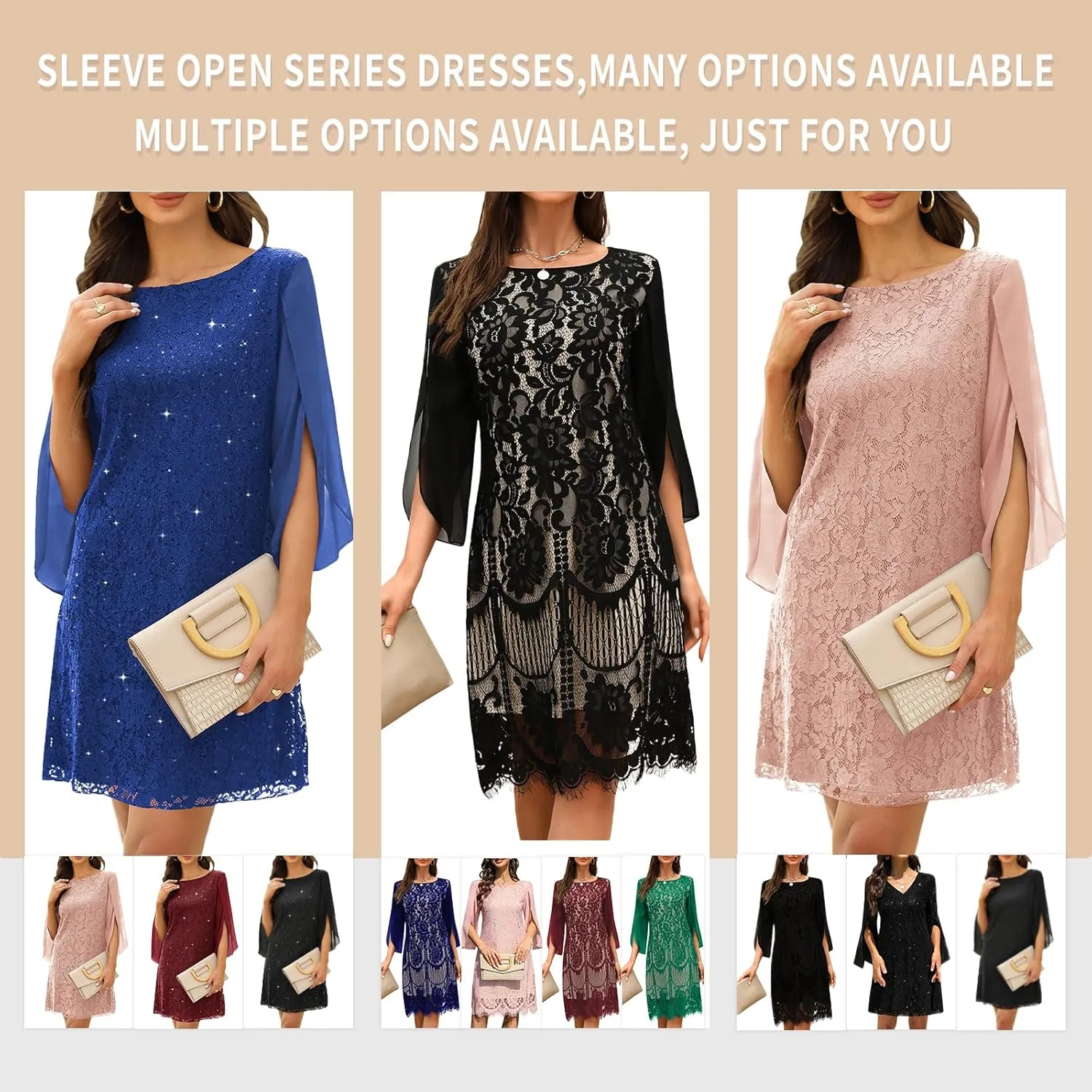 Wedding Guest Cocktail & Formal Dresses for Women - Lace Sequin Prom Evening Dress