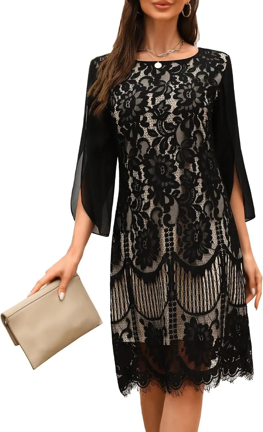 Wedding Guest Cocktail & Formal Dresses for Women - Lace Sequin Prom Evening Dress