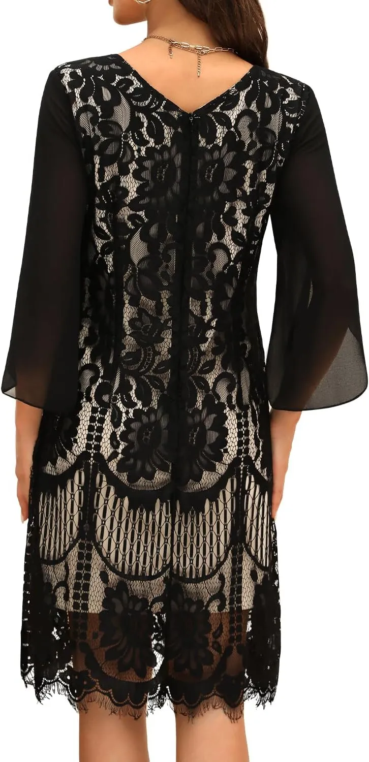 Wedding Guest Cocktail & Formal Dresses for Women - Lace Sequin Prom Evening Dress