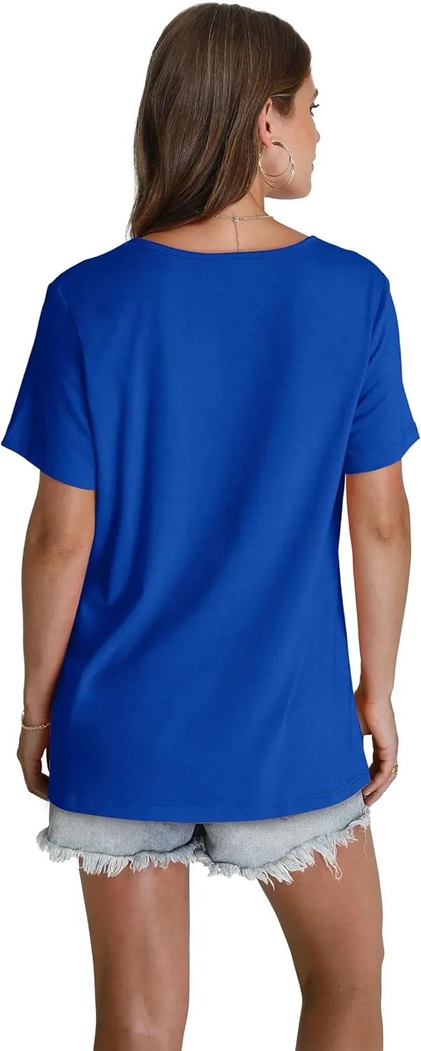 WEESO Womens T Shirts Short Sleeve Pleated Dressy Casual V Neck Summer Tops Blouses