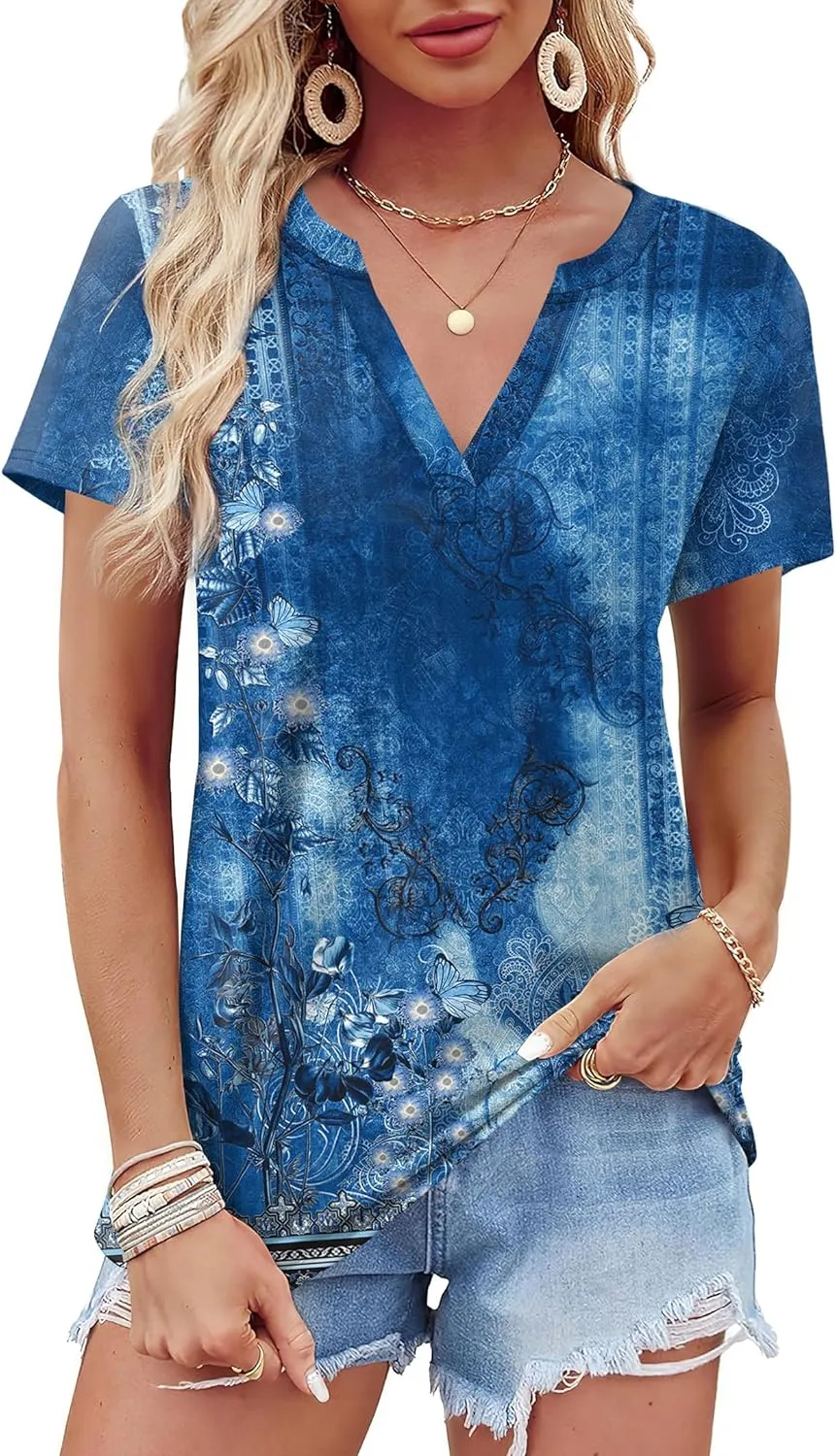 WEESO Womens Tops Summer Short Sleeve V Neck Blouses Business Casual Loose Fit Tshirts Trendy Fashion Outfits