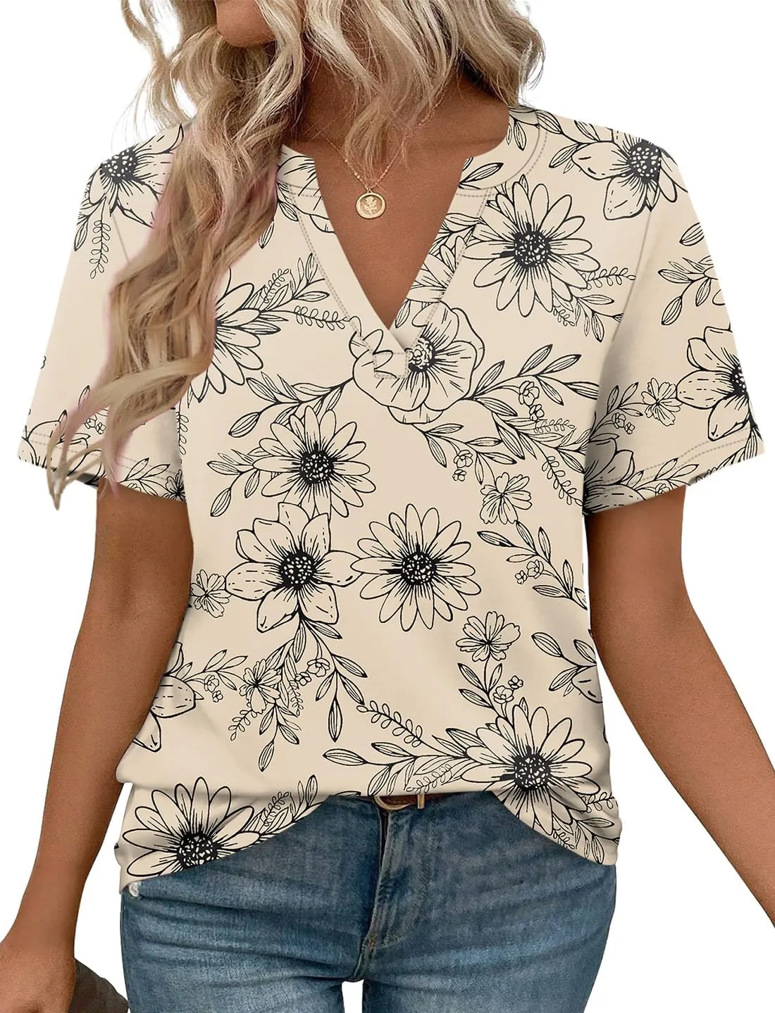 WEESO Womens Tops Summer Short Sleeve V Neck Blouses Business Casual Loose Fit Tshirts Trendy Fashion Outfits