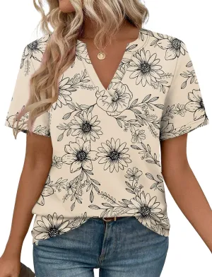 WEESO Womens Tops Summer Short Sleeve V Neck Blouses Business Casual Loose Fit Tshirts Trendy Fashion Outfits