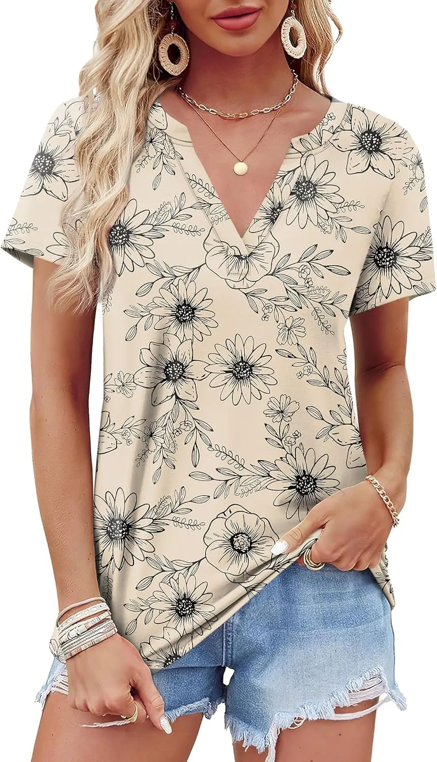 WEESO Womens Tops Summer Short Sleeve V Neck Blouses Business Casual Loose Fit Tshirts Trendy Fashion Outfits
