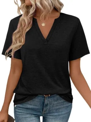 WEESO Womens Tops Summer Short Sleeve V Neck Blouses Business Casual Loose Fit Tshirts Trendy Fashion Outfits