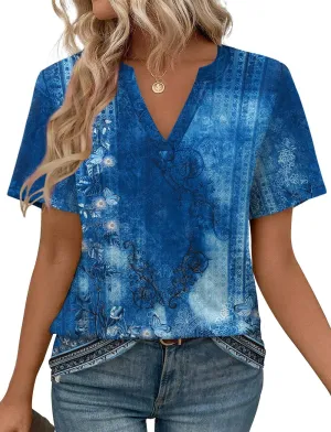 WEESO Womens Tops Summer Short Sleeve V Neck Blouses Business Casual Loose Fit Tshirts Trendy Fashion Outfits