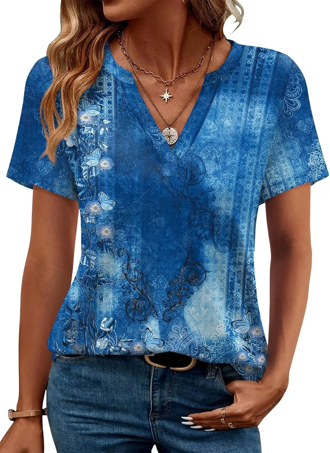 WEESO Womens Tops Summer Short Sleeve V Neck Blouses Business Casual Loose Fit Tshirts Trendy Fashion Outfits