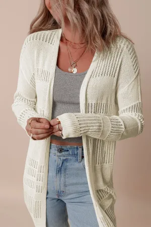 White Striped Open Knit Cozy Cardigan