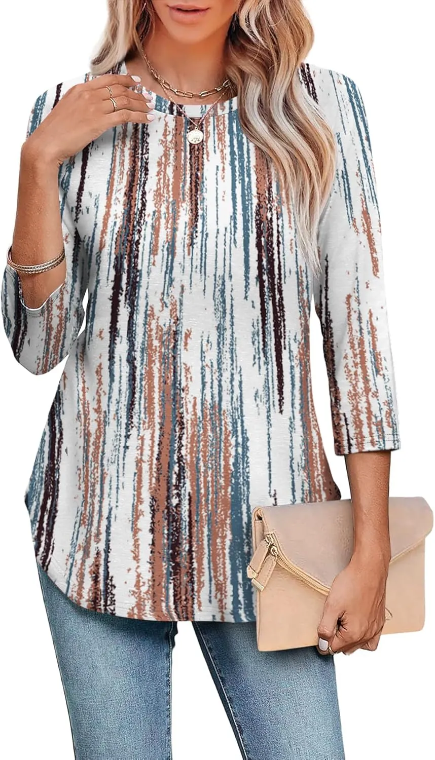 WIHOLL 3/4 Length Sleeve Womens Tops Summer Basic Business Casual Blouses 2025 Fashion