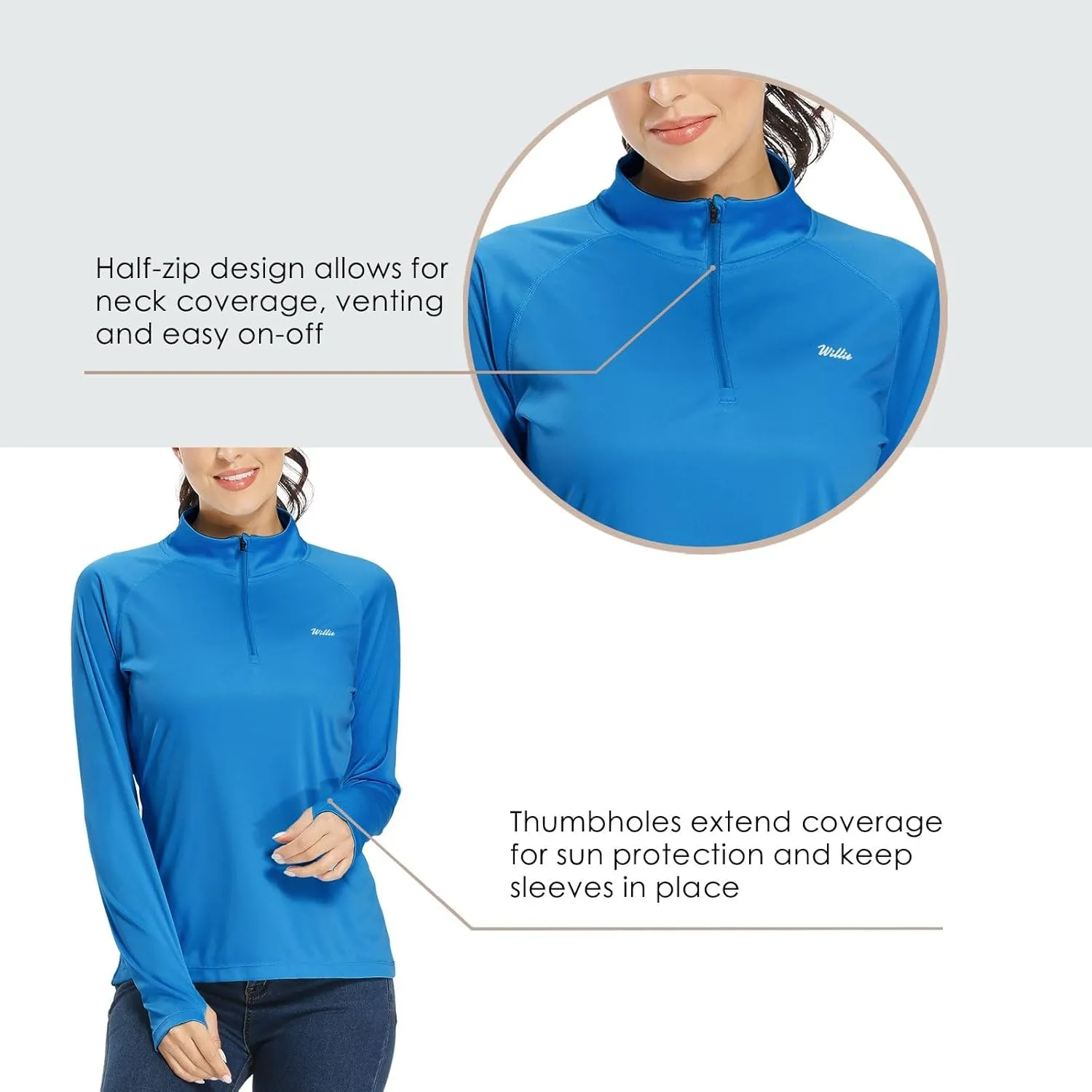 Willit Women's UPF 50  Sun Protection Shirt SPF Long Sleeve Lightweight Half-Zip Golf Outdoor Shirt Quick Dry Rash Guard
