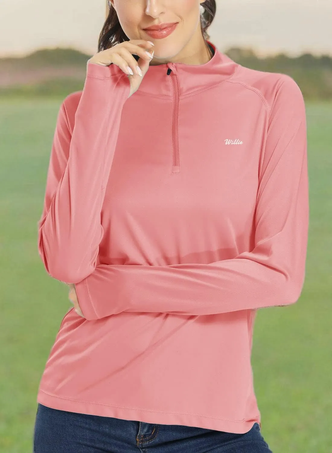 Willit Women's UPF 50  Sun Protection Shirt SPF Long Sleeve Lightweight Half-Zip Golf Outdoor Shirt Quick Dry Rash Guard