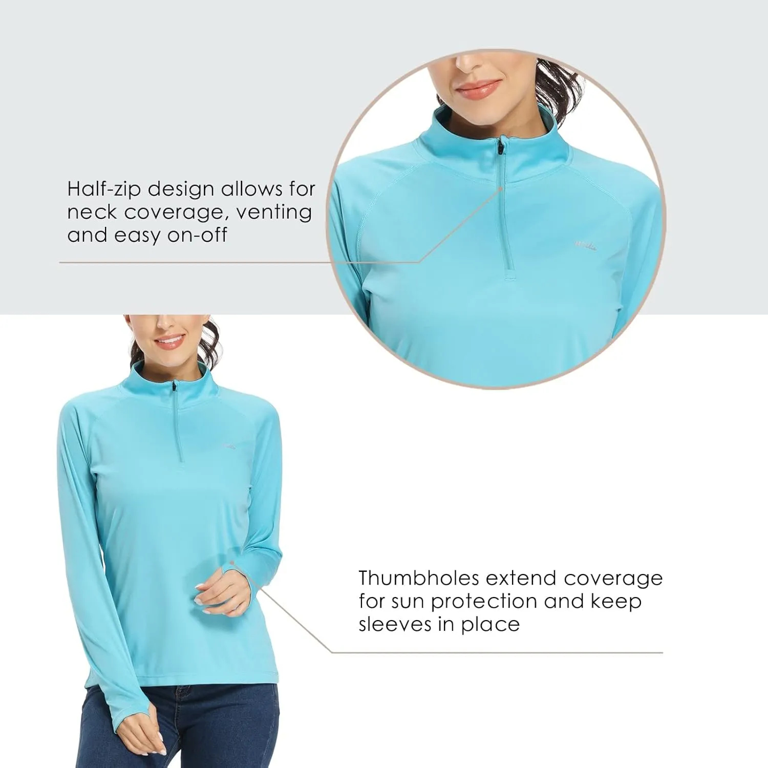 Willit Women's UPF 50  Sun Protection Shirt SPF Long Sleeve Lightweight Half-Zip Golf Outdoor Shirt Quick Dry Rash Guard