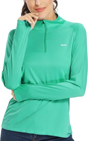 Willit Women's UPF 50  Sun Protection Shirt SPF Long Sleeve Lightweight Half-Zip Golf Outdoor Shirt Quick Dry Rash Guard