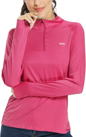 Willit Women's UPF 50  Sun Protection Shirt SPF Long Sleeve Lightweight Half-Zip Golf Outdoor Shirt Quick Dry Rash Guard