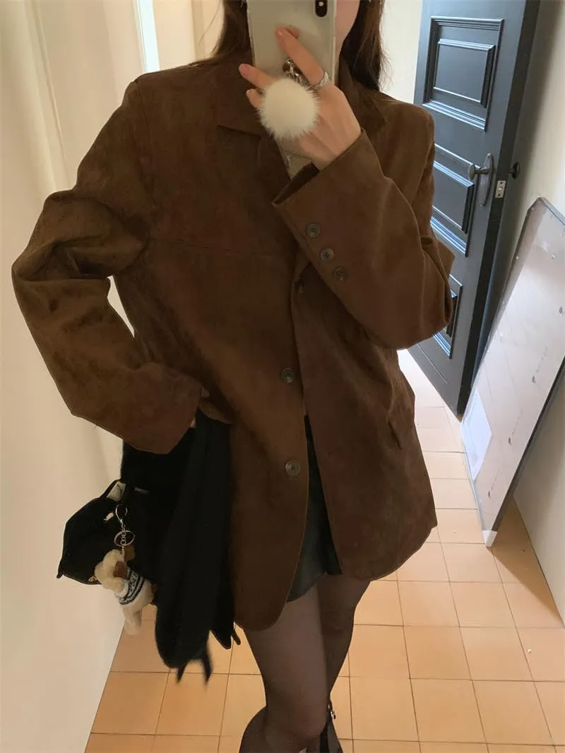 Winter Brown Faux Leather Jacket Womens Fall Fashion 2024 Trendy Suede Y2K Outerwear