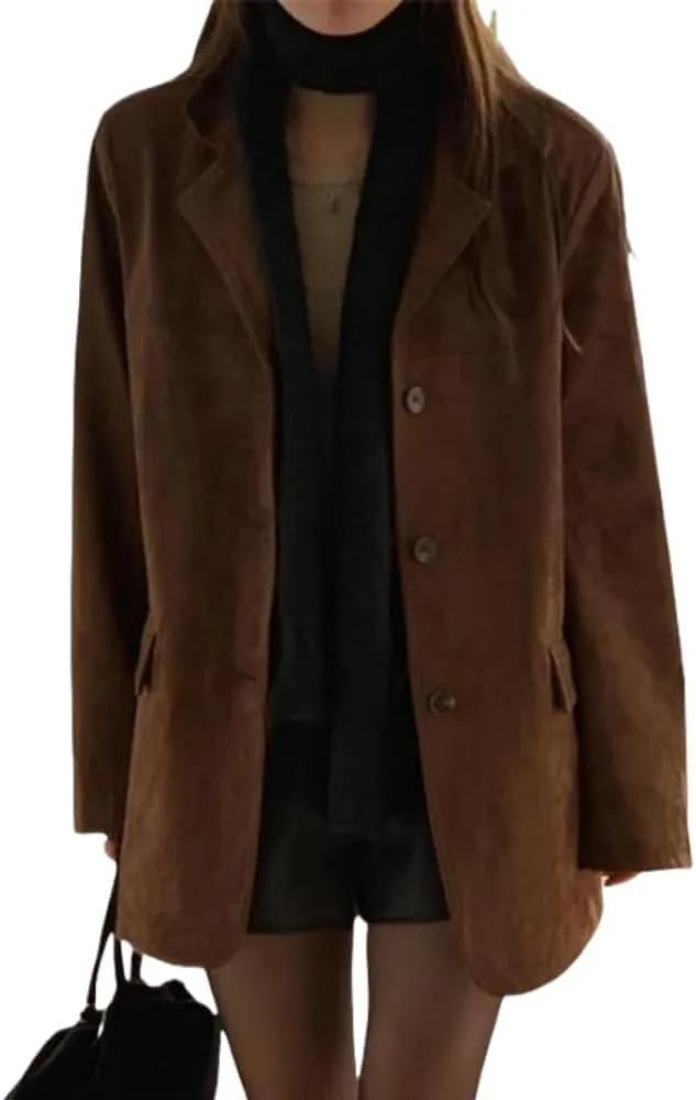 Winter Brown Faux Leather Jacket Womens Fall Fashion 2024 Trendy Suede Y2K Outerwear