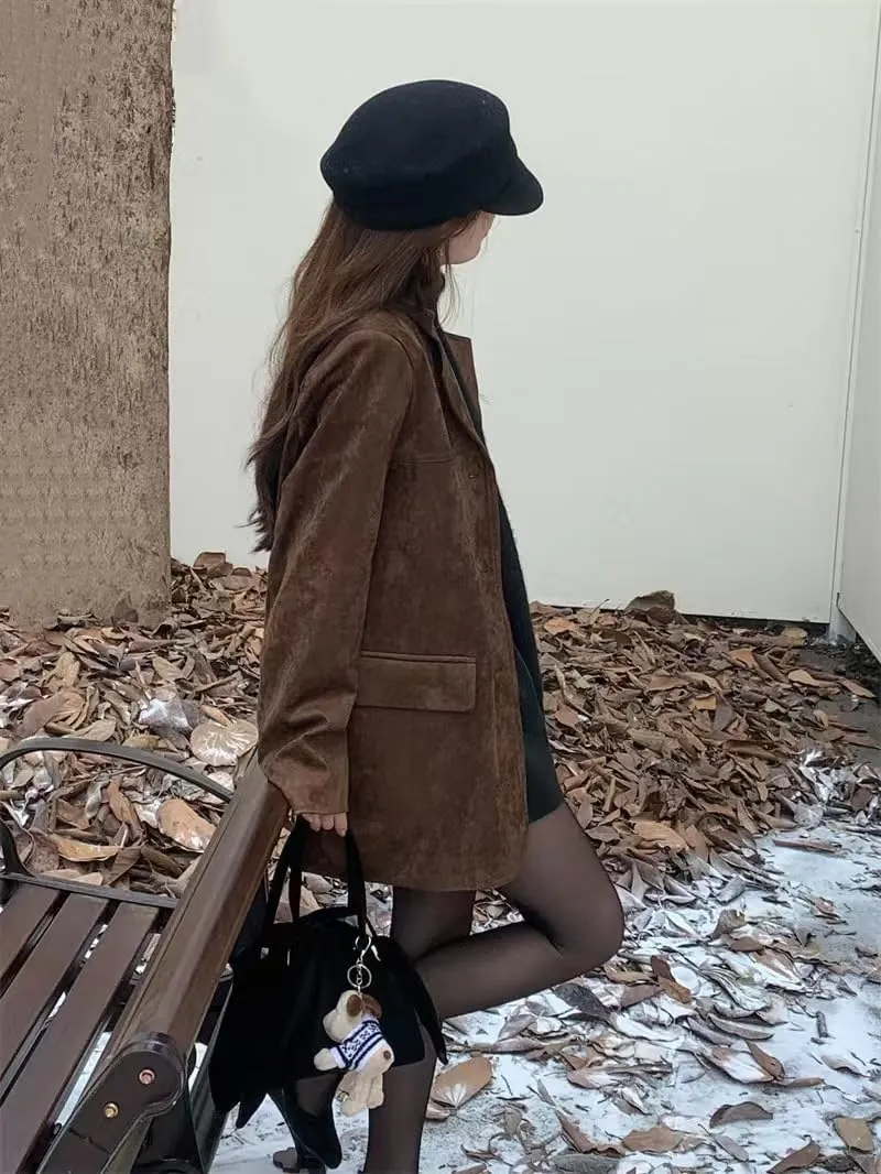 Winter Brown Faux Leather Jacket Womens Fall Fashion 2024 Trendy Suede Y2K Outerwear