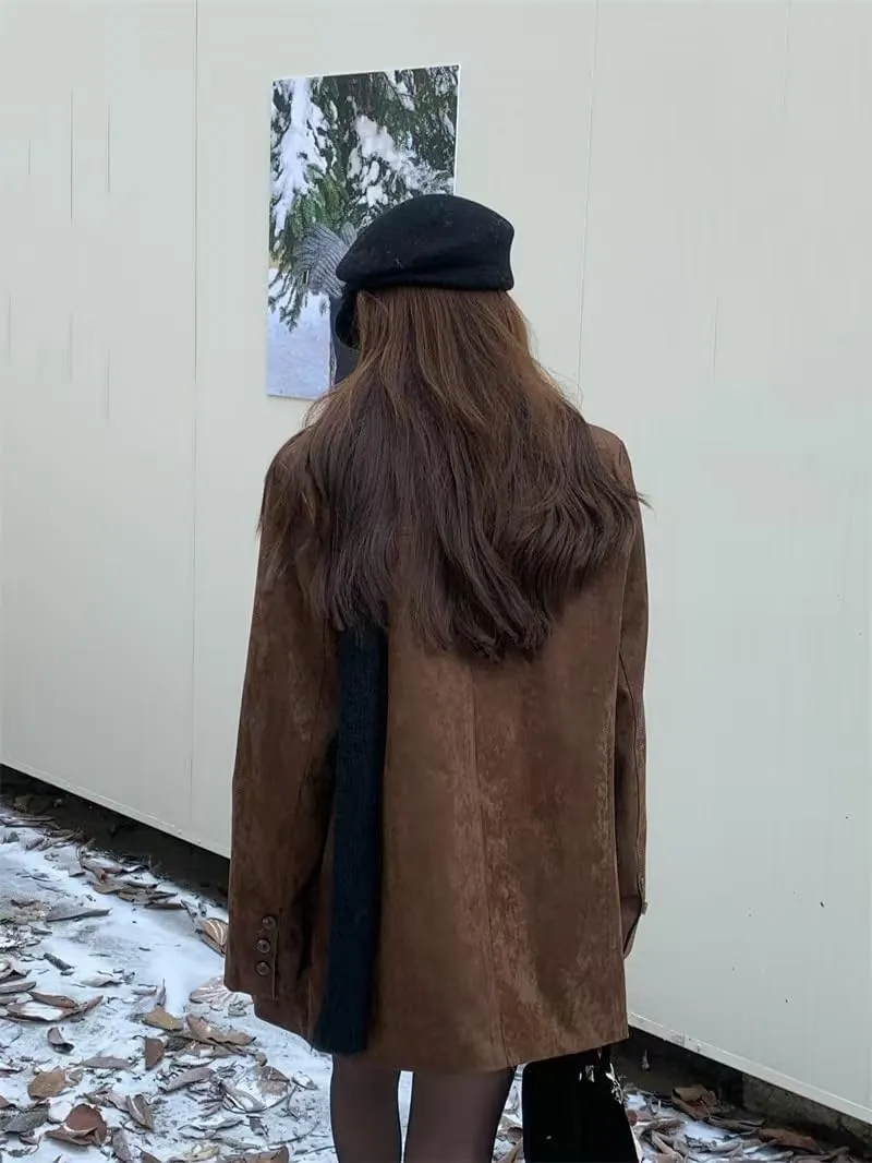 Winter Brown Faux Leather Jacket Womens Fall Fashion 2024 Trendy Suede Y2K Outerwear