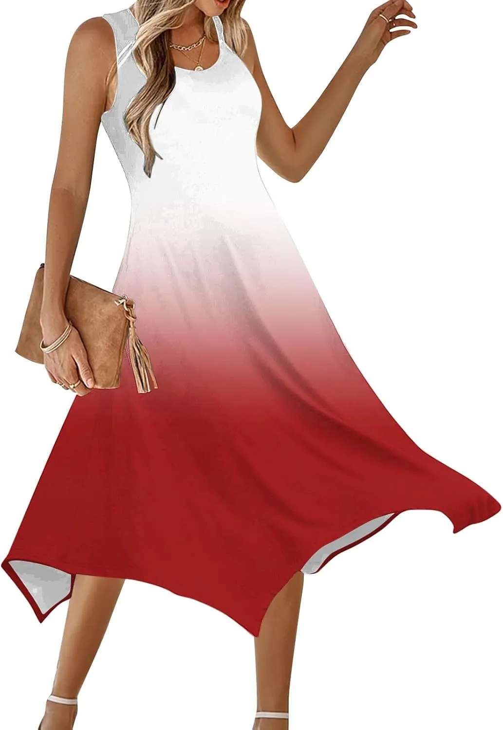 Women 2025 Summer Dress Casual Boho Sundress Ombre Tank Dress Swimwear Cover Up Beach Flowy Midi Vacation Dresses