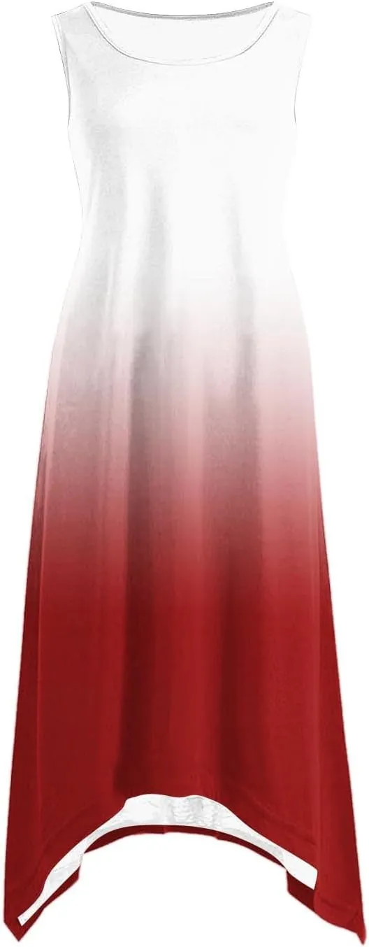 Women 2025 Summer Dress Casual Boho Sundress Ombre Tank Dress Swimwear Cover Up Beach Flowy Midi Vacation Dresses