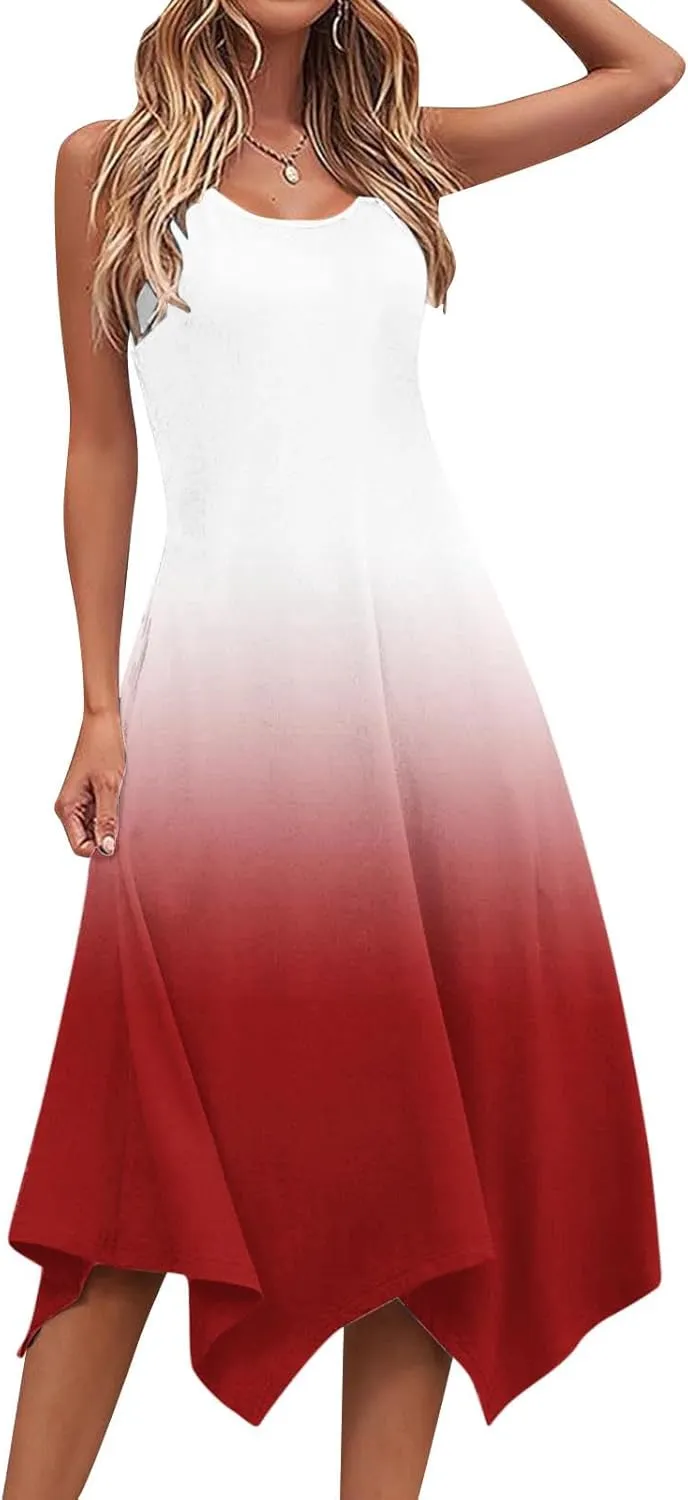 Women 2025 Summer Dress Casual Boho Sundress Ombre Tank Dress Swimwear Cover Up Beach Flowy Midi Vacation Dresses