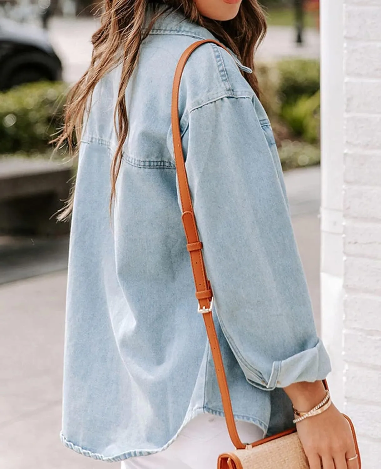 Women Denim Jacket Shacket Long Sleeve Oversize Boyfriend Jean Jacket Shirt