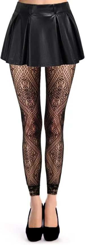 Women High Waist Fishnet Footless Leggings Flower Pattern Footless Tights