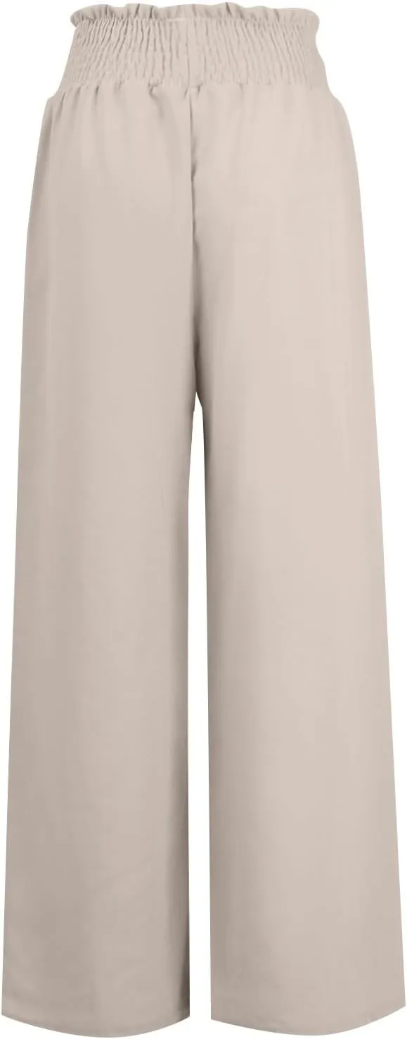 Women Linen Pants Elastic High Waisted Wide Leg Pants Summer 2024 Beach Palazzo Pants Comfy Flowy Trousers with Pockets
