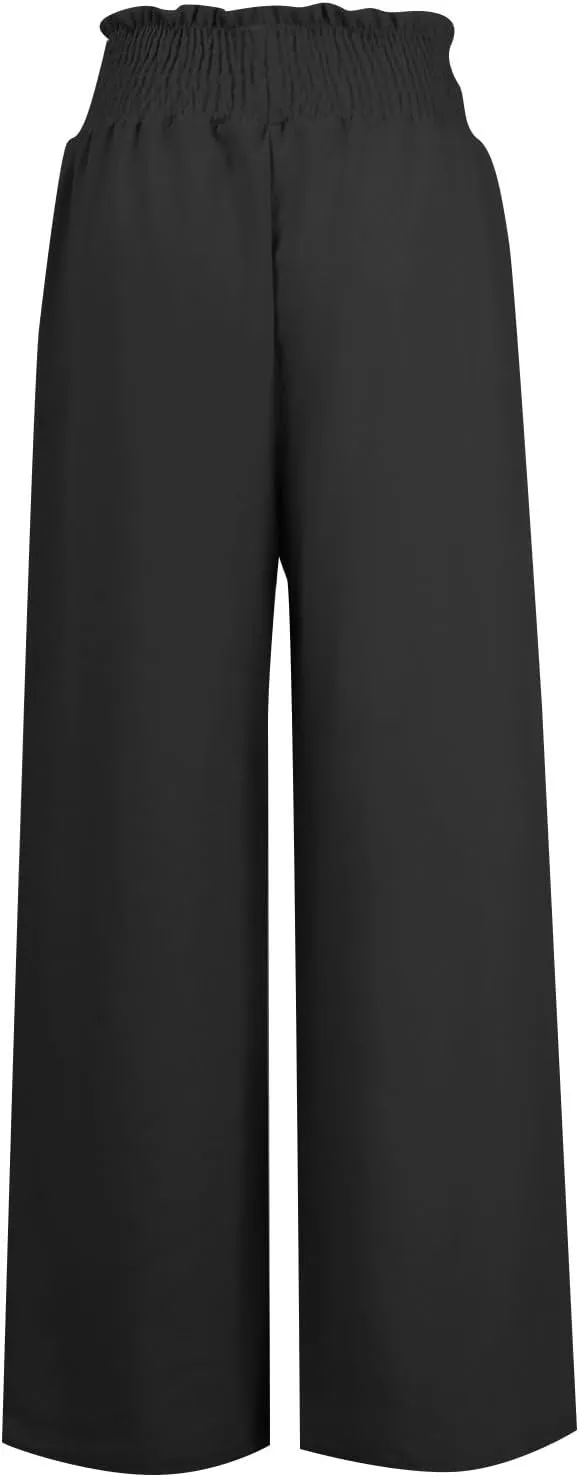 Women Linen Pants Elastic High Waisted Wide Leg Pants Summer 2024 Beach Palazzo Pants Comfy Flowy Trousers with Pockets