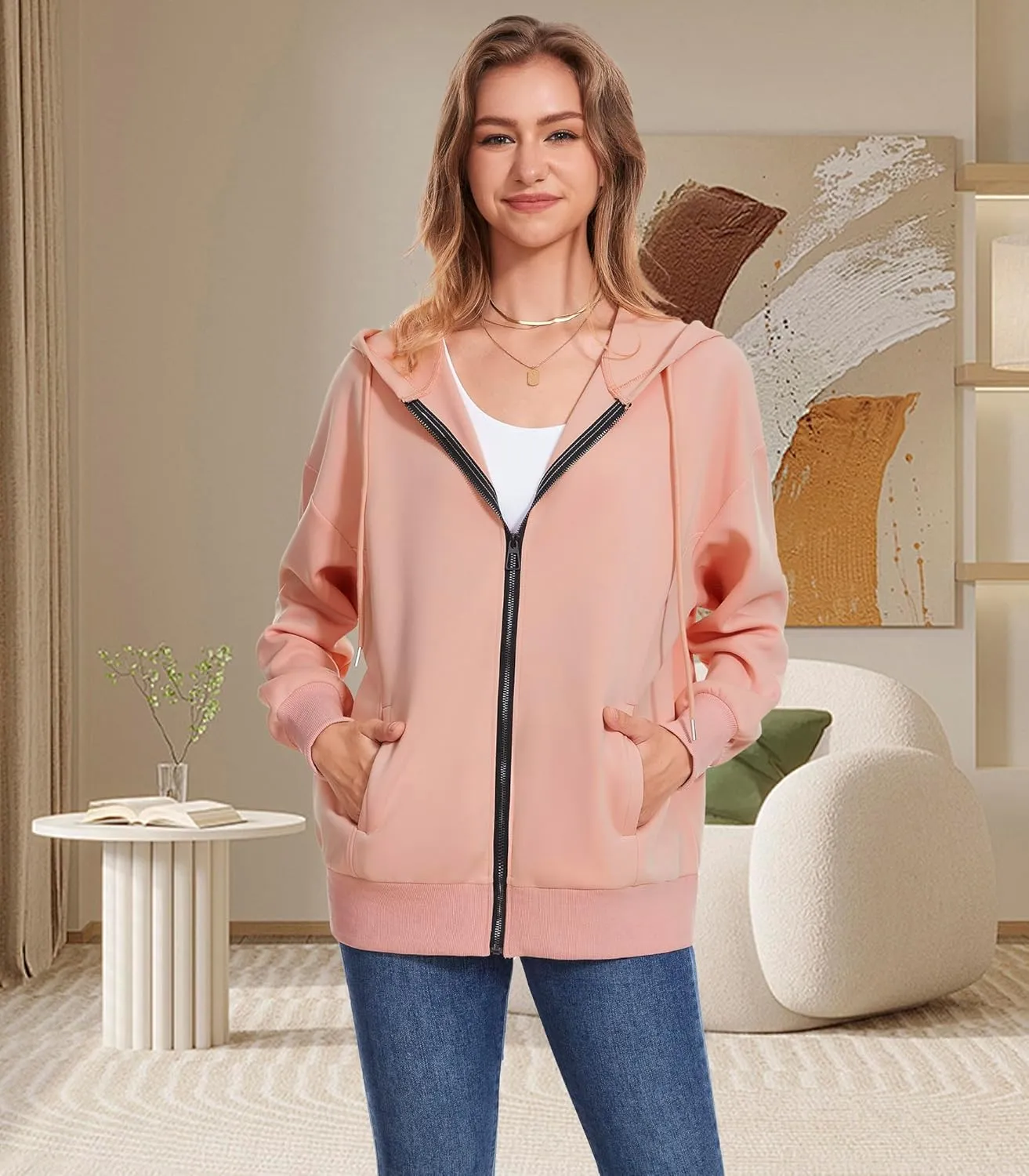 Women Long Sleeve Lightweight Zip Up Sweatshirts Y2K Oversized Hoodies Jackets With Pockets