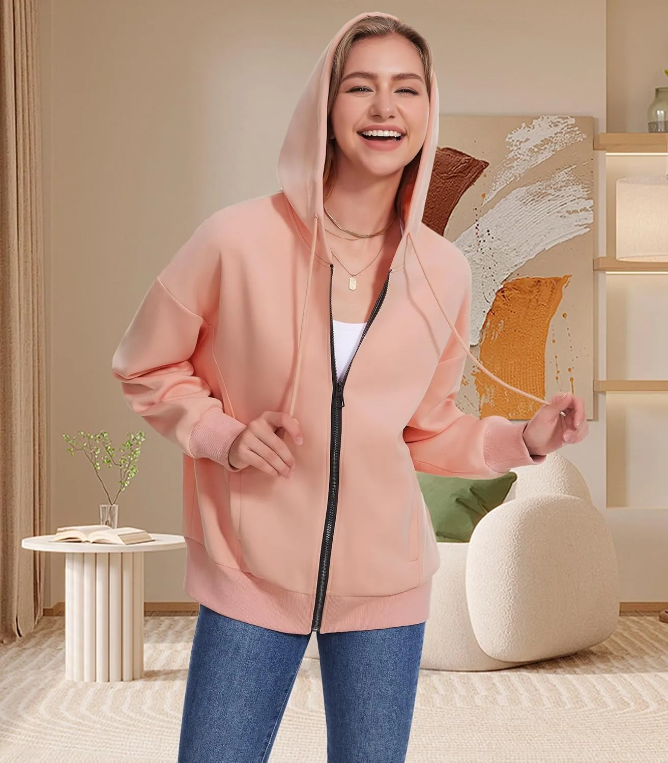 Women Long Sleeve Lightweight Zip Up Sweatshirts Y2K Oversized Hoodies Jackets With Pockets