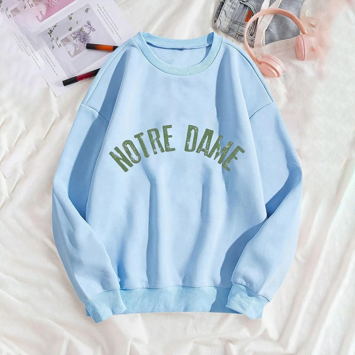Women Oversized Sweatshirt Hoodies Letter Graphic Print Sweatshirts Casual Long Sleeve Crewneck Shirt Blouses