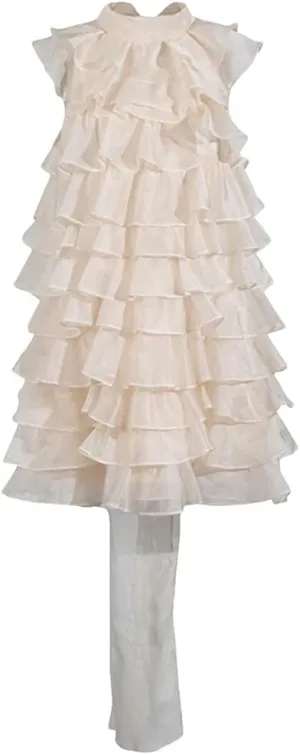 Women Solid Patchwork Ruffles Mini O Neck Sleeveless High Waist Temperament Dress