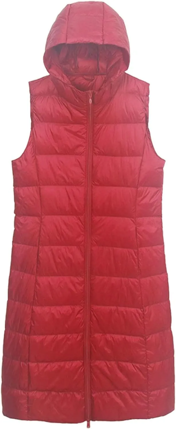 Women Tank Light Weight Warm Down Vest Skimpy Puffer Trendy Cotton Padded Jackets Long Hooded 2023 Winter Outerwear