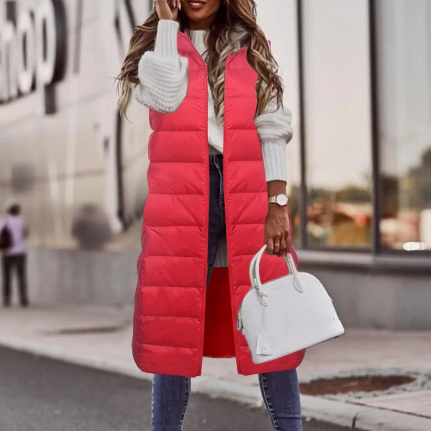 Women Tank Light Weight Warm Down Vest Skimpy Puffer Trendy Cotton Padded Jackets Long Hooded 2023 Winter Outerwear
